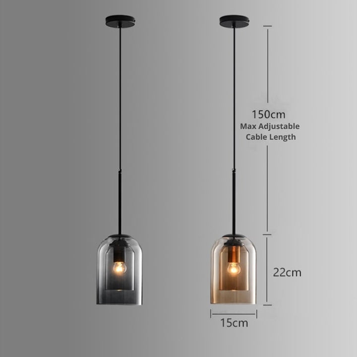Moderne Dubbelglas Hanglamp met rookgrijze en roestkleurige glastinten, elegant design, ideaal voor stijlvolle ruimtes.