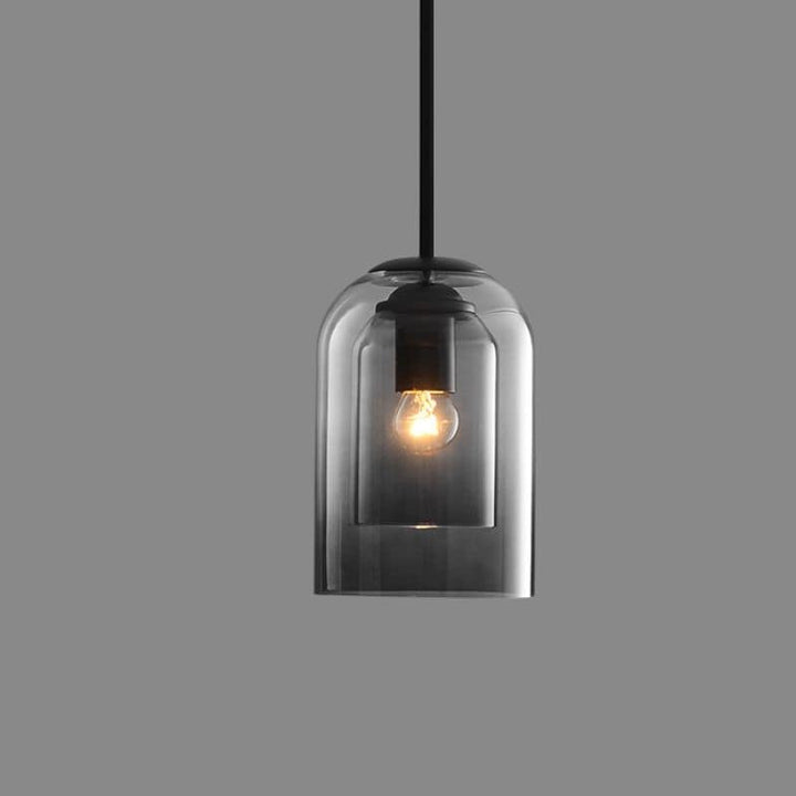 Moderne Dubbelglas Hanglamp met rookgrijze en roestkleurige glastinten, elegant design, ideaal voor stijlvolle ruimtes.