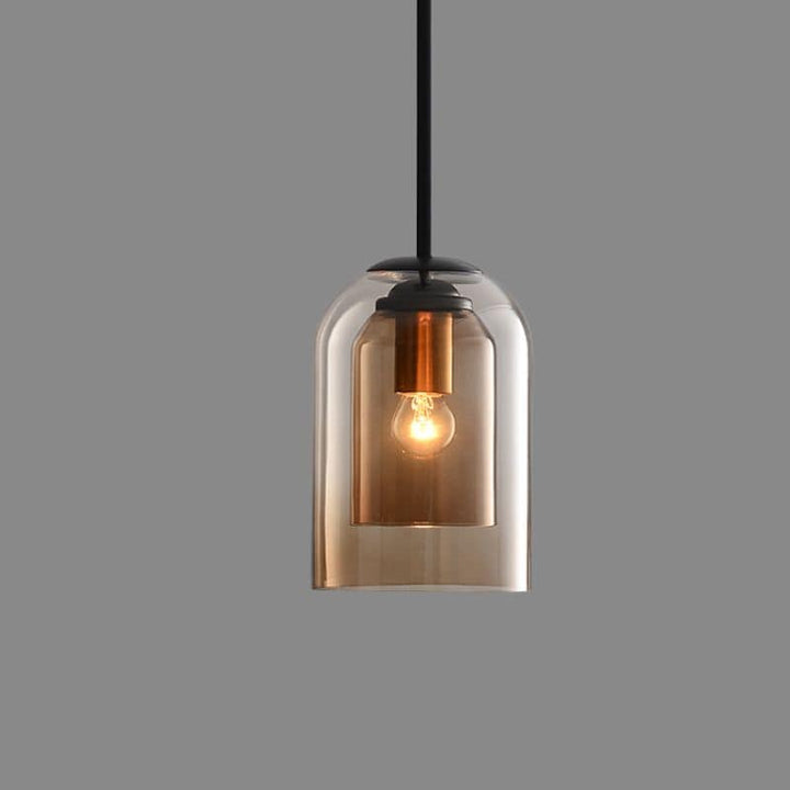 Moderne Dubbelglas Hanglamp met rookgrijze en roestkleurige glastinten, elegant design, ideaal voor stijlvolle ruimtes.