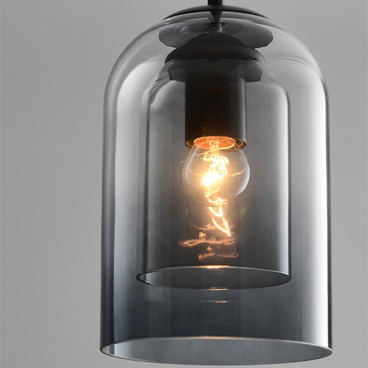 Moderne Dubbelglas Hanglamp met rookgrijze en roestkleurige glastinten, elegant design, ideaal voor stijlvolle ruimtes.