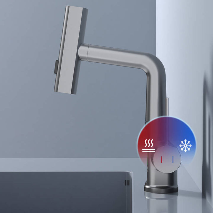 Praktische keukenkraan met uittrekbare kop, 5 verschillende waterstanden en display voor exacte temperatuur.