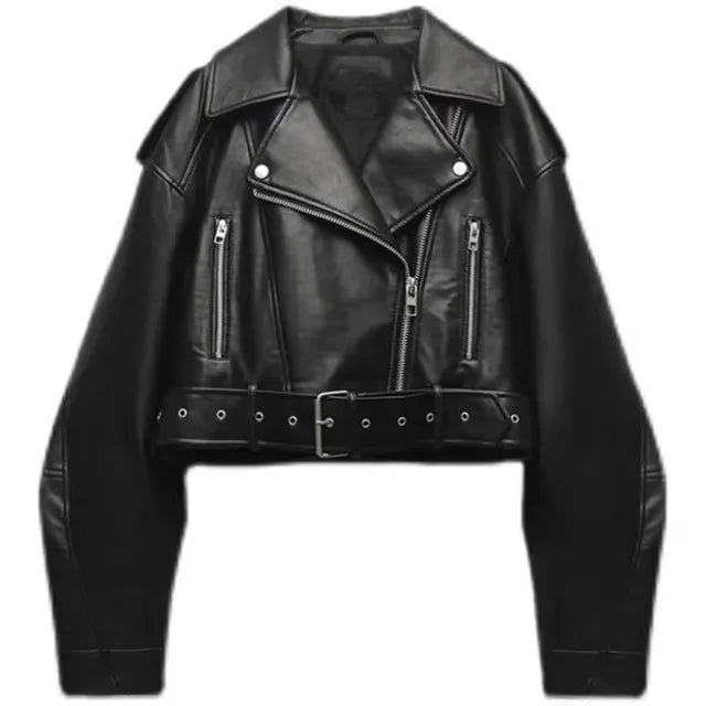 Details van het korte bikerjack, riem en ritssluiting