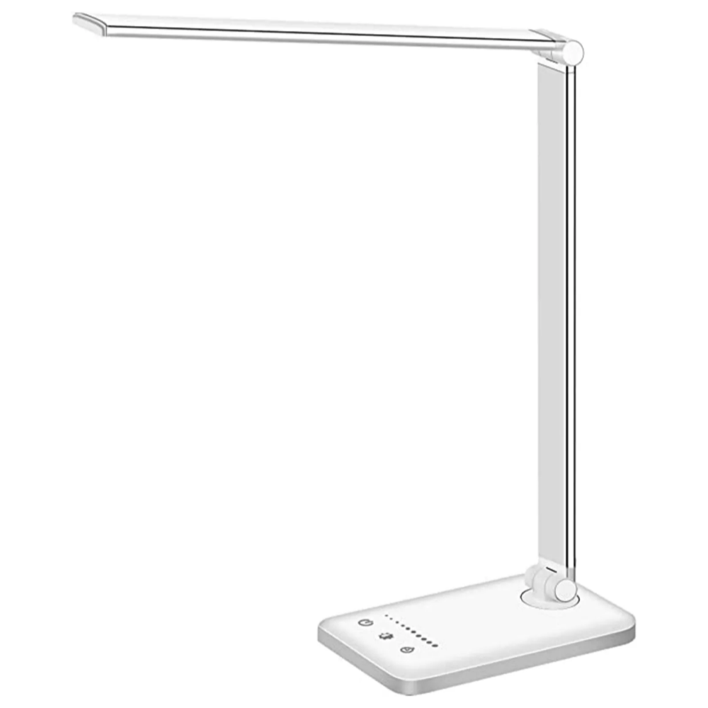 BrightEase LED bureaulamp, instelbaar, oogvriendelijk licht, met handige USB oplaadpoort voor telefoons.