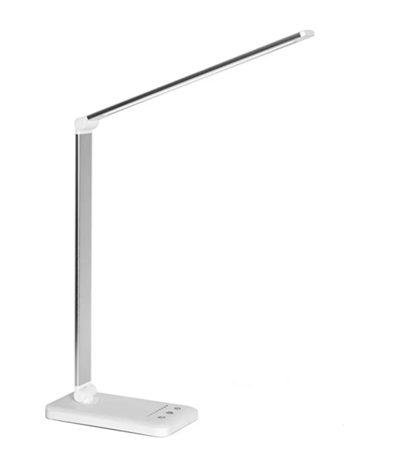 Moderne LED-bureaulamp met flexibele arm en USB-oplaadfunctie, stijlvol voor op kantoor of thuis, met dimbare lichtmodi.