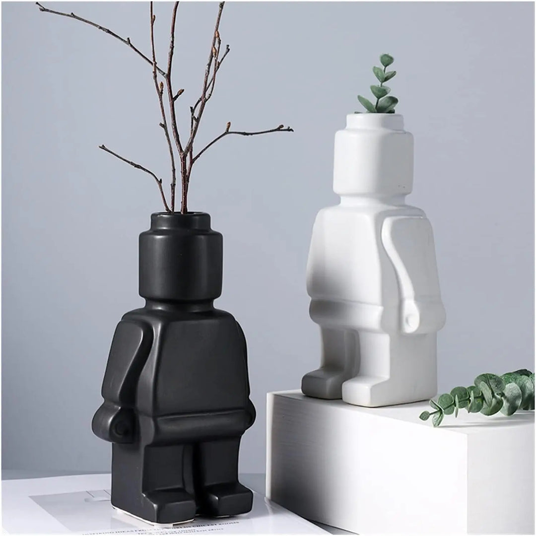 Moderne witte keramische Lego vaas, minimalistisch, ideaal voor stijlvolle woning en kantoor decoratie, creatieve touch, duurzaam.