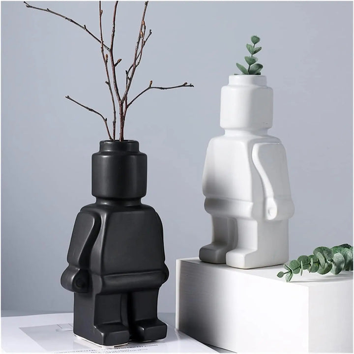 Moderne witte keramische Lego vaas, minimalistisch, ideaal voor stijlvolle woning en kantoor decoratie, creatieve touch, duurzaam.