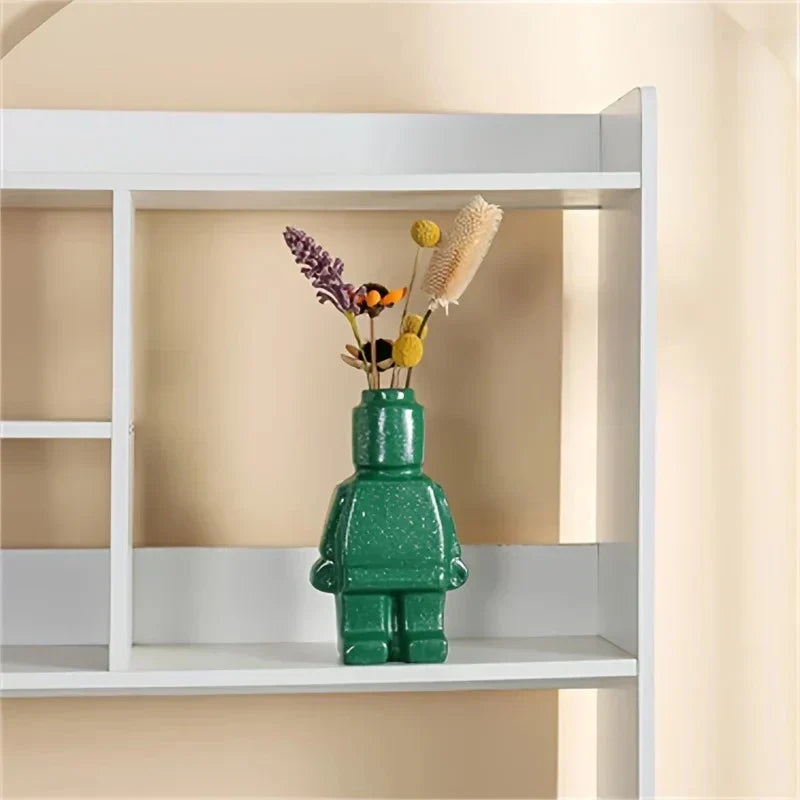 Moderne witte keramische Lego vaas, minimalistisch, ideaal voor stijlvolle woning en kantoor decoratie, creatieve touch, duurzaam.
