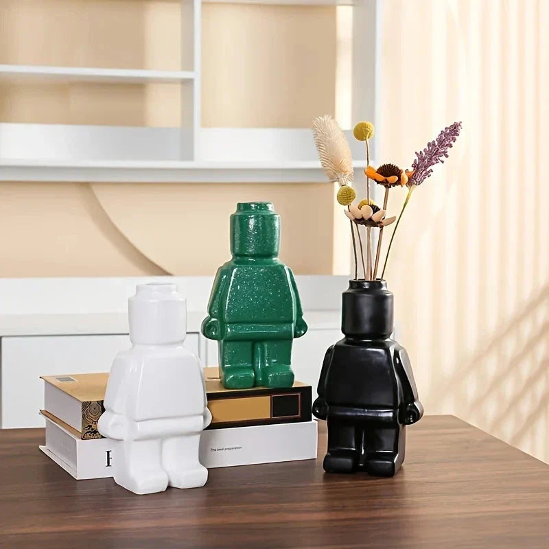 Moderne witte keramische Lego vaas, minimalistisch, ideaal voor stijlvolle woning en kantoor decoratie, creatieve touch, duurzaam.