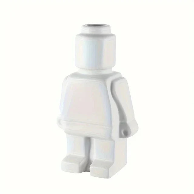 Moderne witte keramische Lego vaas, minimalistisch, ideaal voor stijlvolle woning en kantoor decoratie, creatieve touch, duurzaam.