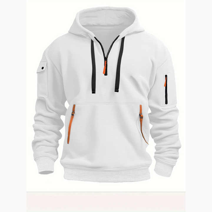 Adriano Hoodie met halve ritssluiting, veelzijdig en comfortabel, in een moderne grijstint.