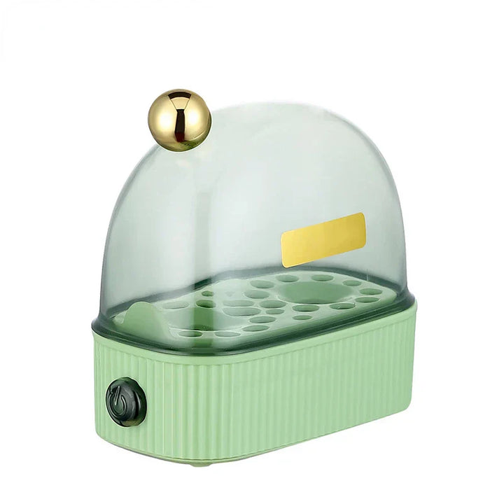 Moderne elektrische eierkoker, 120W, draagbaar, compact design in groen en wit, ideaal voor ontbijt, eenvoudige bediening