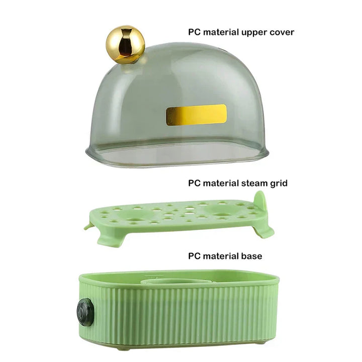 Moderne elektrische eierkoker, 120W, draagbaar, compact design in groen en wit, ideaal voor ontbijt, eenvoudige bediening