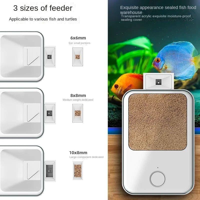 Moderne WLAN-visvoerdispenser van robuust kunststof, bestuurbaar via app, met variabel vulvolume voor aquariums.