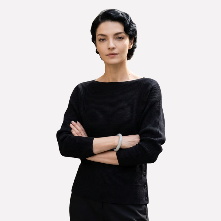 Modieuze dames off-shoulder gebreide trui met vleermuismouwen, ideaal voor herfst- en wintermode.