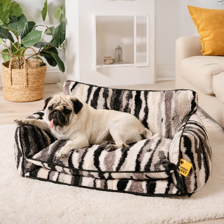 Stijlvolle huisdier slaapbank met gestreept design en lamswol, ideaal voor honden en katten, dubbellaags en comfortabel