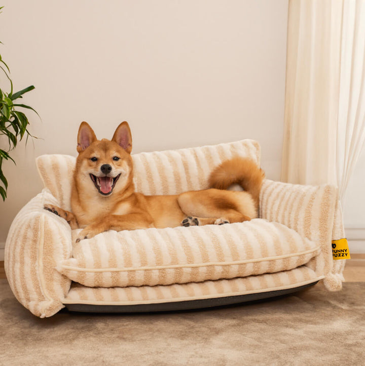 Stijlvolle huisdier slaapbank met gestreept design en lamswol, ideaal voor honden en katten, dubbellaags en comfortabel