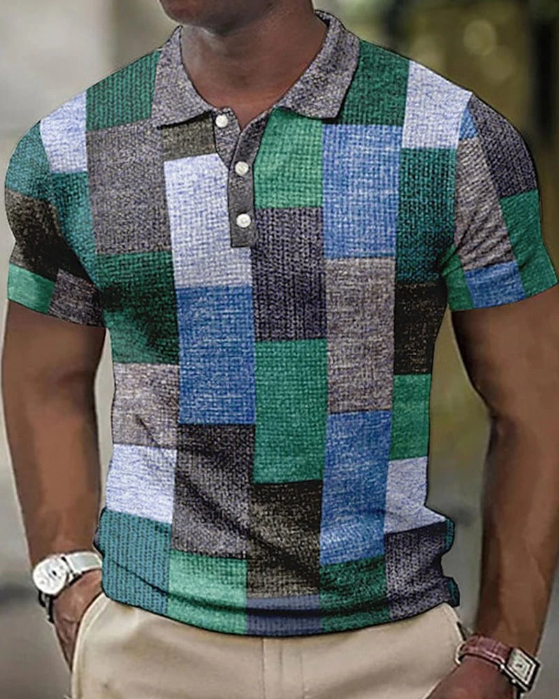 Mooi heren poloshirt met uniek rasterpatroon, ideaal voor een stijlvolle en comfortabele zomeroutfit.