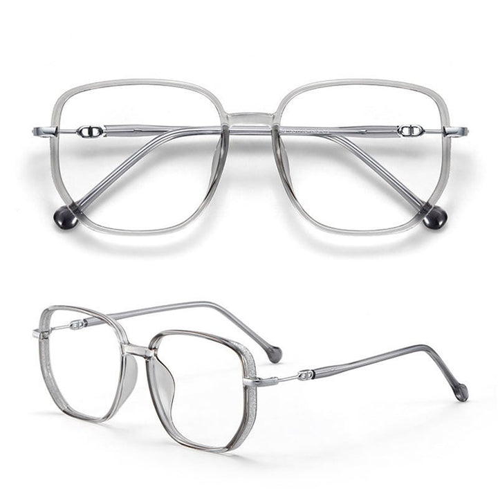 Moderne unisex Livia multifocale anti-blauw licht leesbril voor dames en heren; focus op comfort en oogbescherming.