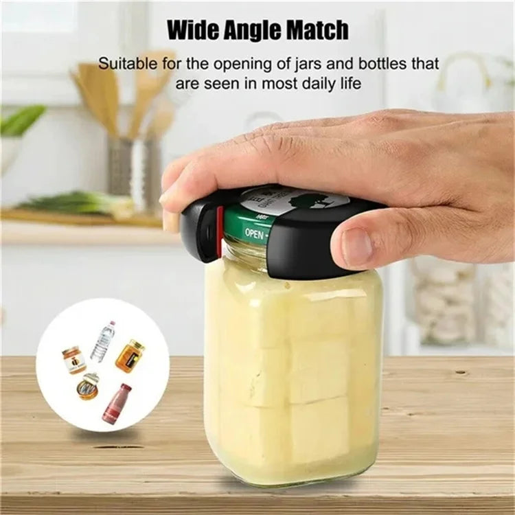 Veelzijdige 6-in-1 multiopener voor potten, flessen, blikken en meer. De ideale universele keukenhulp.
