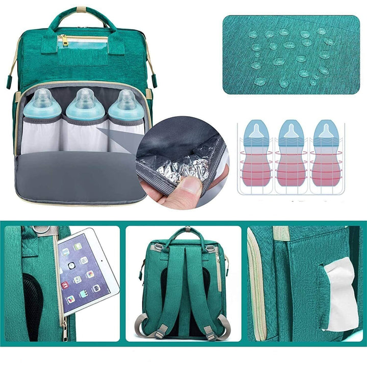 Luiertas rugzak bevestigd aan kinderwagen, met opvouwbaar wiegje en waterdicht design. Handig voor wandelingen met baby.