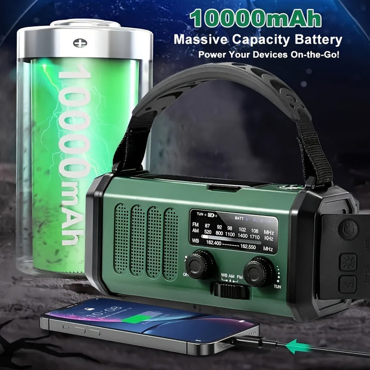 SurvivorPower noodradio: handslinger, zonne-energie & USB opladen voor noodgevallen en kamperen.