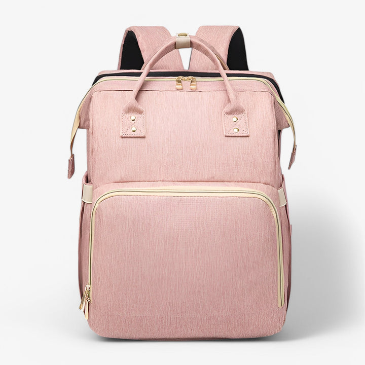 Veelzijdige Noëlle luiertas en draagbaar babybedje; perfect voor elke gelegenheid buiten de deur, stijlvol en praktisch.