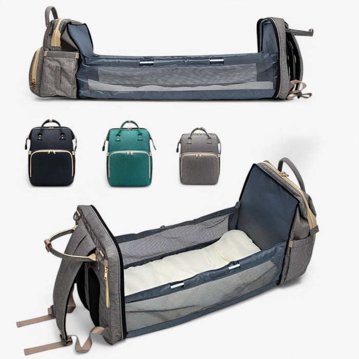 Trendy Noëlle verzorgingstas met uitschuifbaar babybedje, ideaal voor georganiseerde en reislustige ouders onderweg.