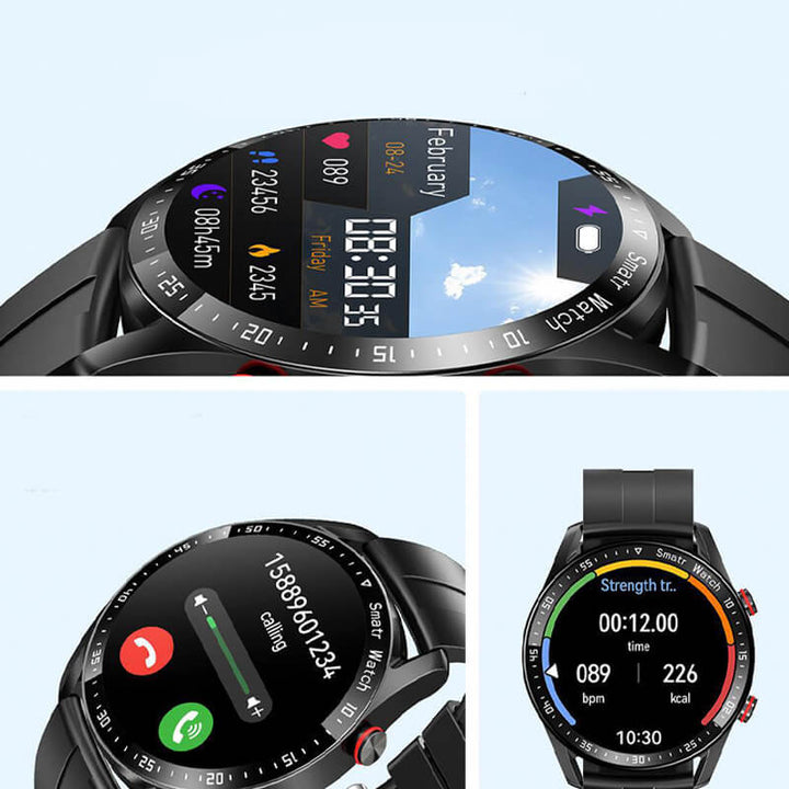 Smartwatch met 1,45-inch display, bloedsuiker- en hartmonitoring; ideaal voor gezondheidsbewuste gebruikers.