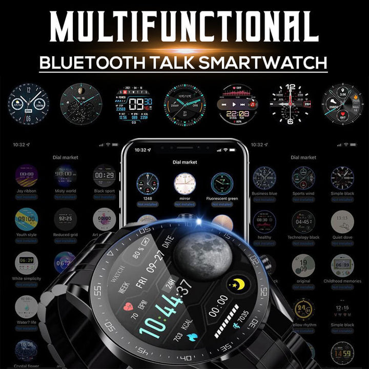 Smartwatch met 1,45-inch display, bloedsuiker- en hartmonitoring; ideaal voor gezondheidsbewuste gebruikers.