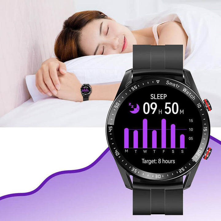 Smartwatch met 1,45-inch display, bloedsuiker- en hartmonitoring; ideaal voor gezondheidsbewuste gebruikers.