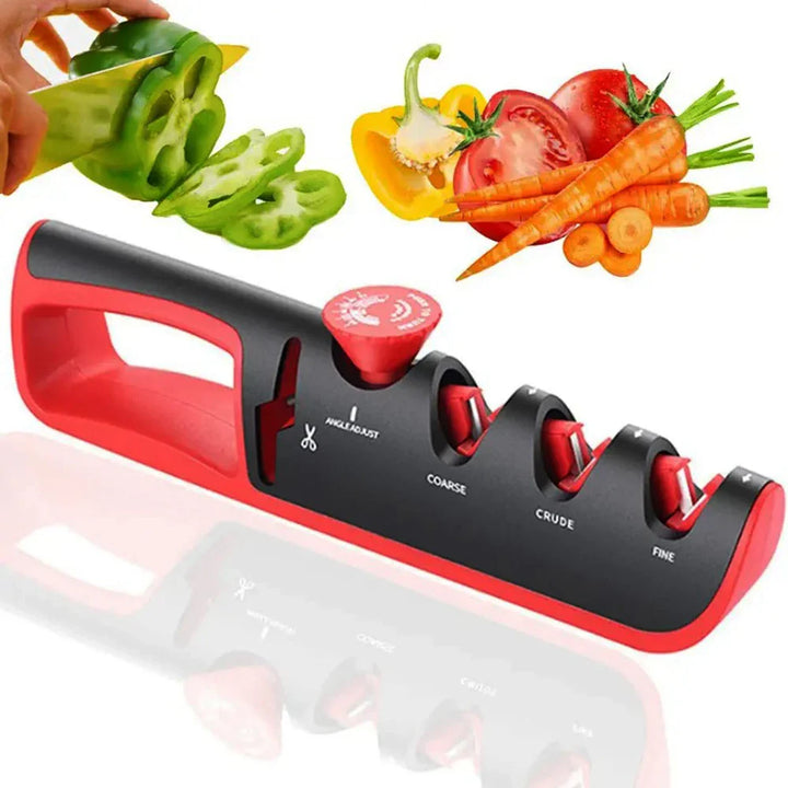 Multifunctionele 4-in-1 messenslijper in rood, zwart en wit voor diverse messentypes