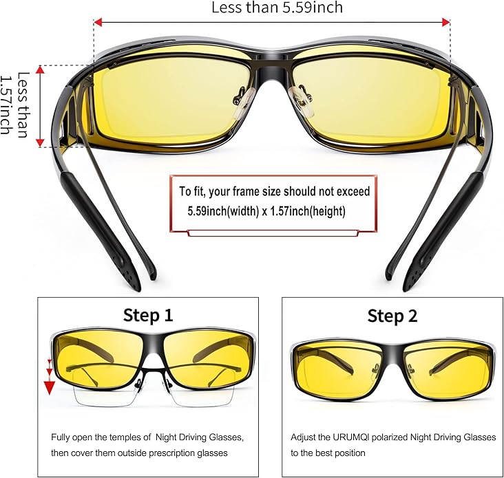 Gepolariseerde nachtbril, geel getinte glazen, unisex design, vermindert schittering, verbetert nachtzicht.