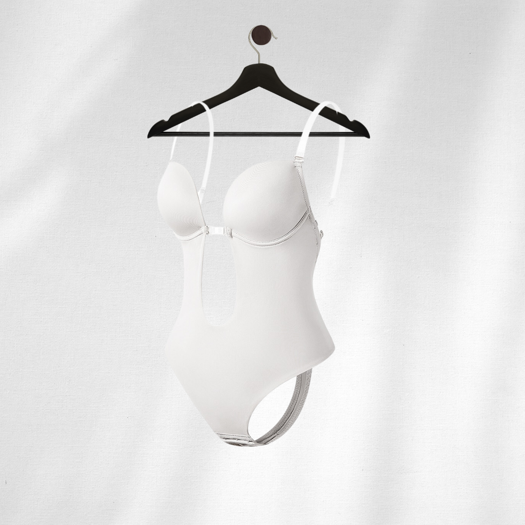 Dames rugvrije shapewear beha in wit, perfect voor onzichtbare ondersteuning onder lichte kleding, accentueert natuurlijke rondingen.
