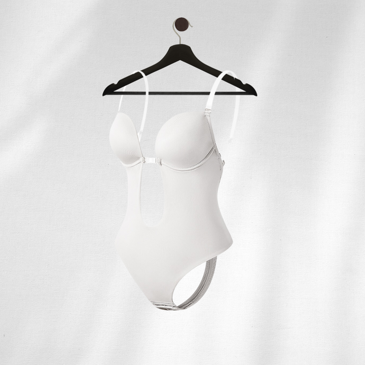 Dames rugvrije shapewear beha in wit, perfect voor onzichtbare ondersteuning onder lichte kleding, accentueert natuurlijke rondingen.