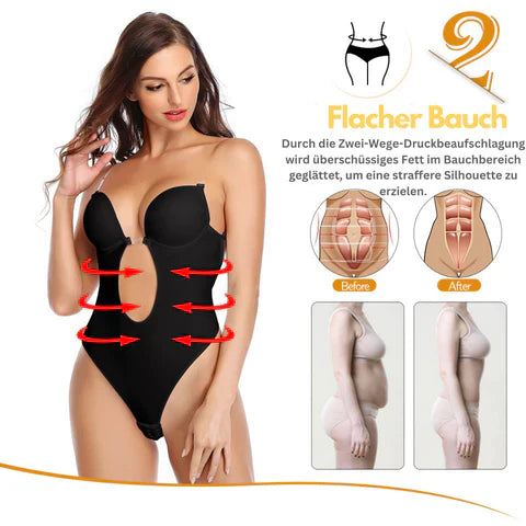 Dames rugvrije shapewear beha in zwart, ideaal voor diepe halslijnen, benadrukt rondingen, hoog comfort.