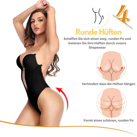 Dames rugvrije shapewear beha in zwart, ideaal voor diepe halslijnen, benadrukt rondingen, hoog comfort.