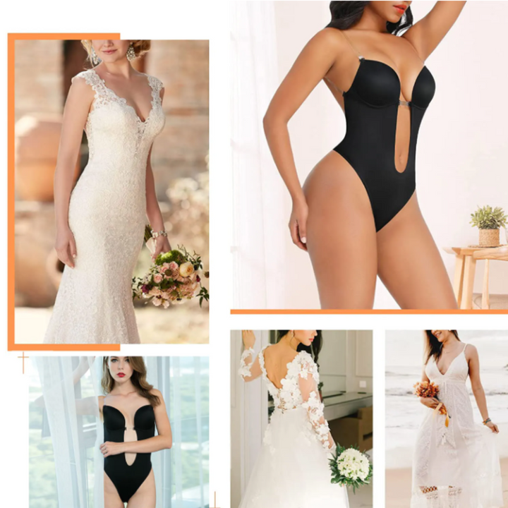 Dames rugvrije shapewear beha in zwart, ideaal voor diepe halslijnen, benadrukt rondingen, hoog comfort.