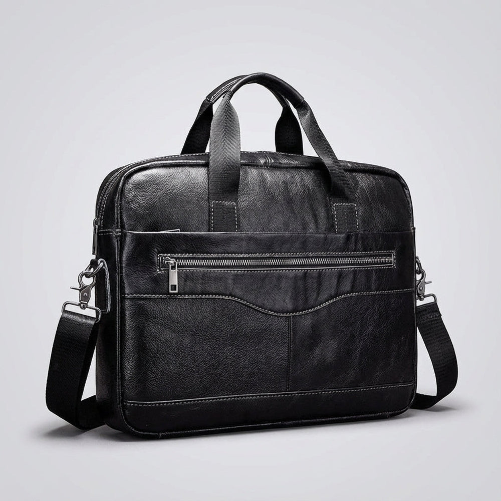 Professionele Navaroox heren aktetas van donkerbruin leer, perfect voor werk en organisatie.