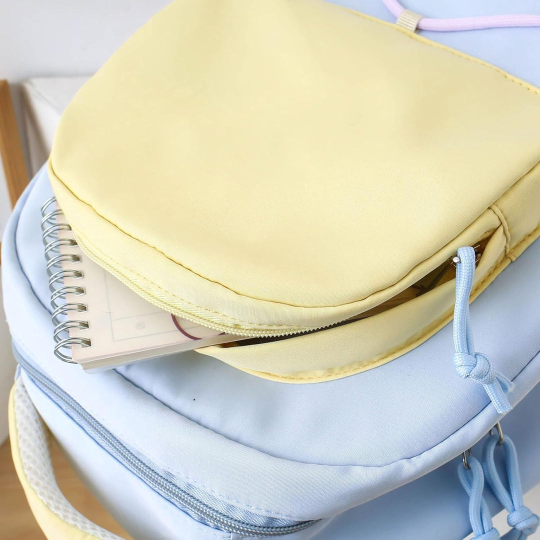 Georganiseerde schooltas Nivora: rugzak, etui en extra tas voor studenten, alles netjes opgeborgen.