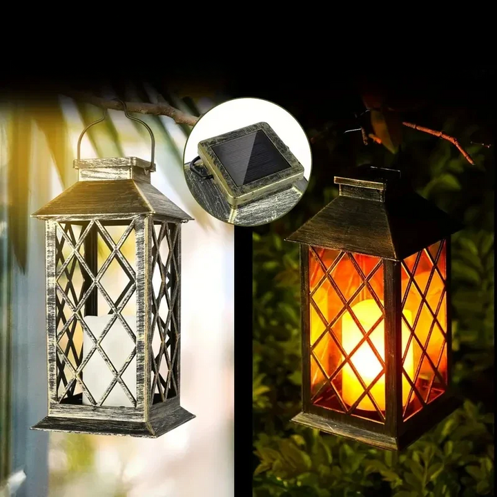 Noctis tuinlantaarn op zonne-energie, weerbestendig, met LED-kaars voor een flikkerende vlam, stijlvol voor terras en tuin