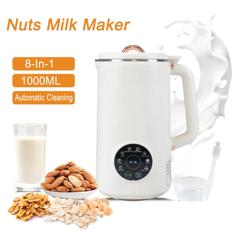 Compacte NutriBlend 8-in-1 notenmelkmaker, ook geschikt als smoothiemaker voor gezonde plantaardige dranken.