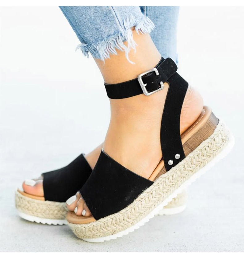 Dames open wandelsandalen met ademend ontwerp, plateauhak en verstelbare bandjes voor comfort en stijl.