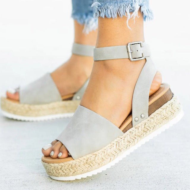 Dames open wandelsandalen met ademend ontwerp, plateauhak en verstelbare bandjes voor comfort en stijl.