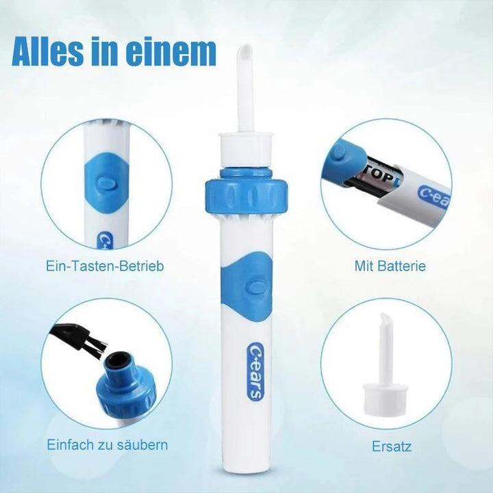 Innovatieve oorreiniger, met zuigfunctie en zachte trillingen, verwijdert oorsmeer zonder irritatie, hygiënisch en effectief.