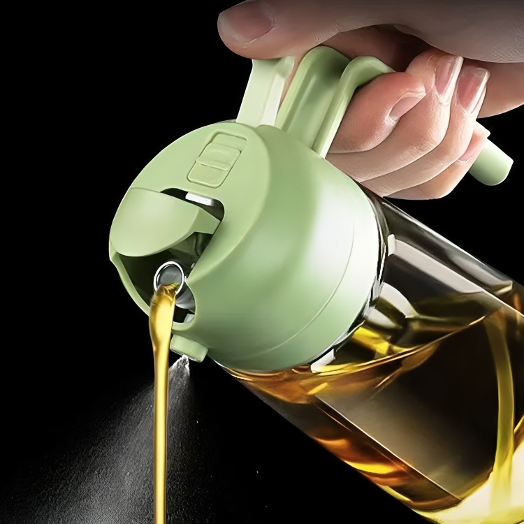 Gezond koken met de OilLux oliesproeier. Glazen sprayfles voor gelijkmatig doseren van olie.