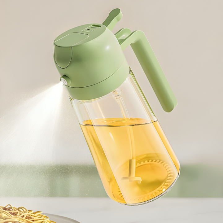OilLux oliesproeier voor gezond koken. Minder olie, meer smaak. Handig keukenaccessoire van glas.