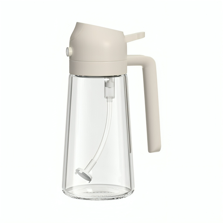 Moderne glazen OilLux oliedispenser met ABS details. Stijlvolle en praktische sprayfles voor olie.