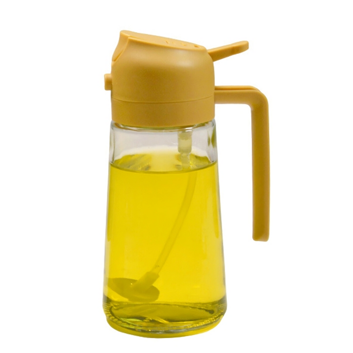 OilLux 2-in-1 oliedispenser en sproeier. Twee functies in één glazen fles. Handig kookgereedschap.