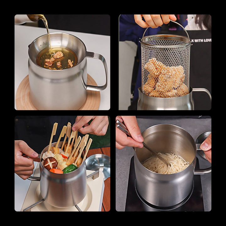 Multifunctionele frituurpan voor gezond frituren met minder olie; perfect voor friet, snacks en groenten.