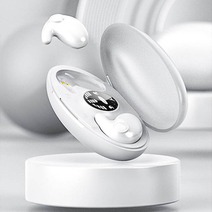 Onzichtbare Bluetooth oordopjes voor ontspannende muziek of witte ruis tijdens het slapen. Comfortabel en discreet.